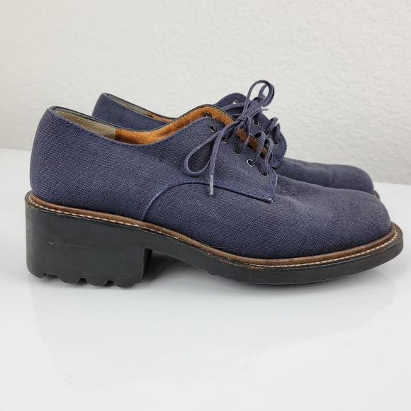 Robert Clergerie France Oxford Vibram Lug Sole Platform Blue 6 - Picture 1 of 11